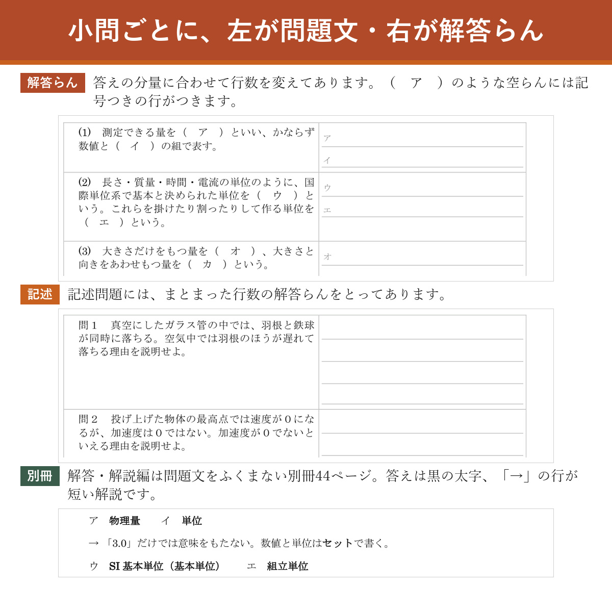 解答らんのつくり(左が問題文・右が解答らん)