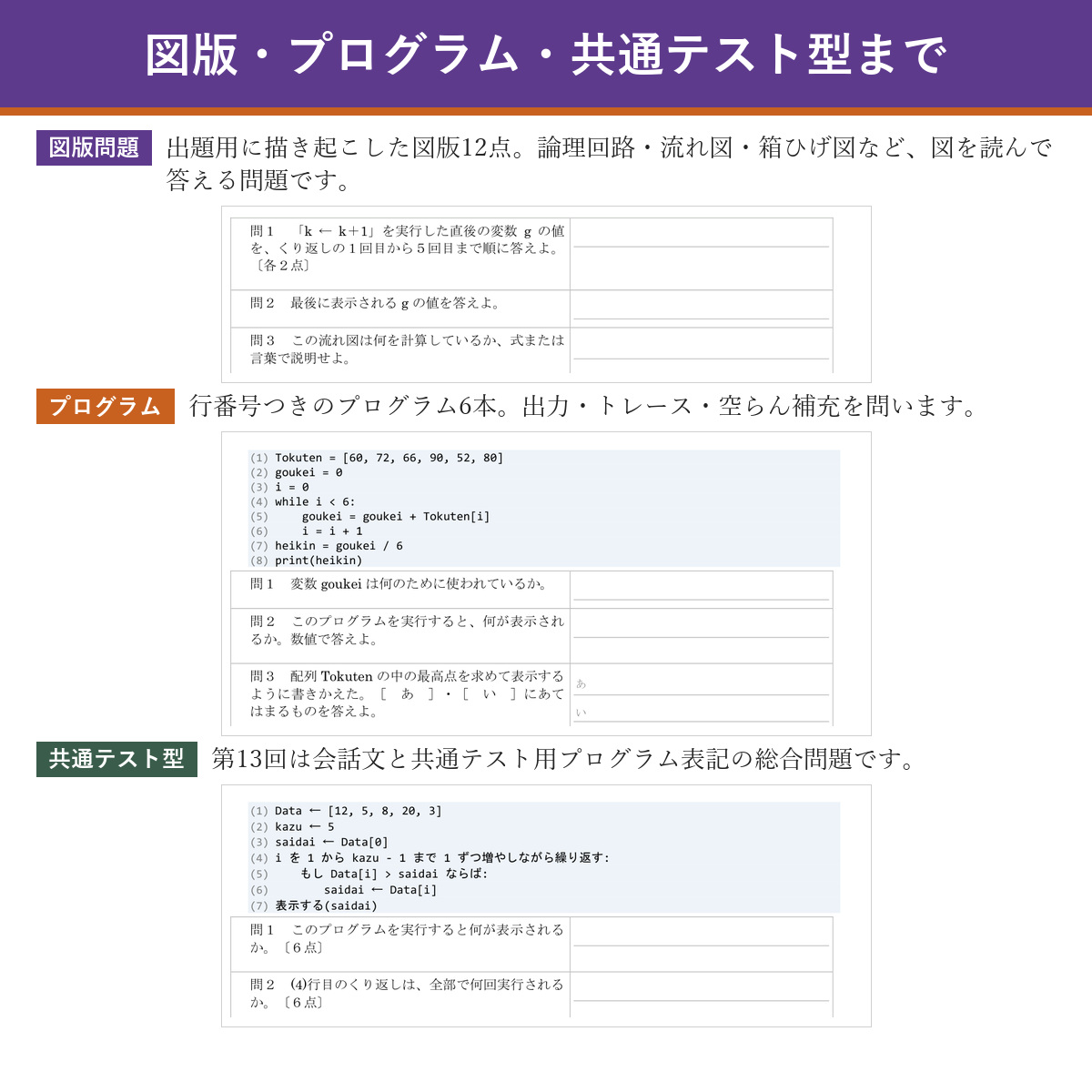 出題のタイプ(図版・プログラム・共通テスト型)