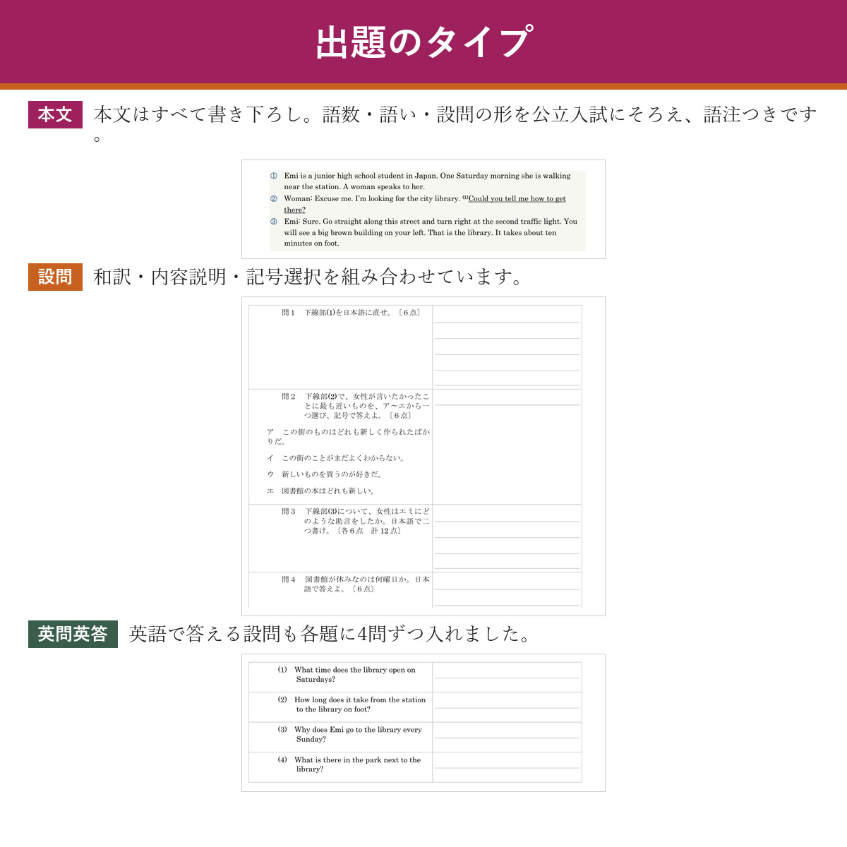 本文・設問・英問英答のサンプル