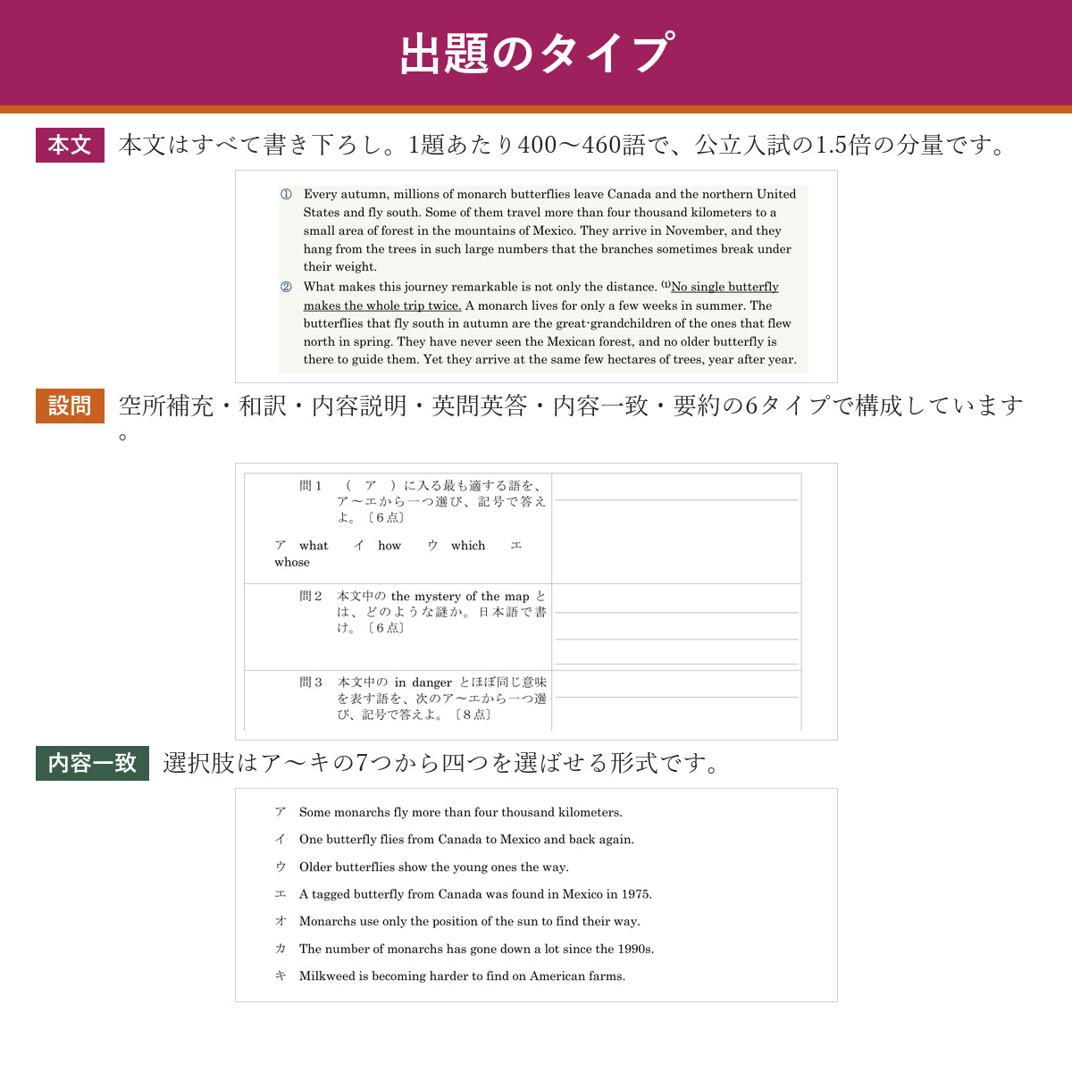 本文・設問・内容一致のサンプル