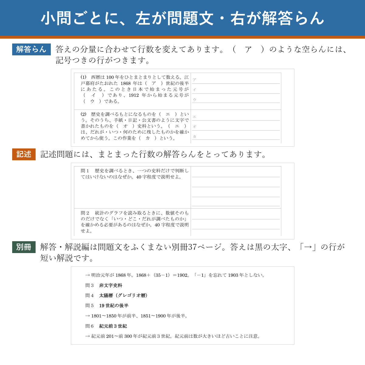 解答らんのつくり(左が問題文・右が解答らん)