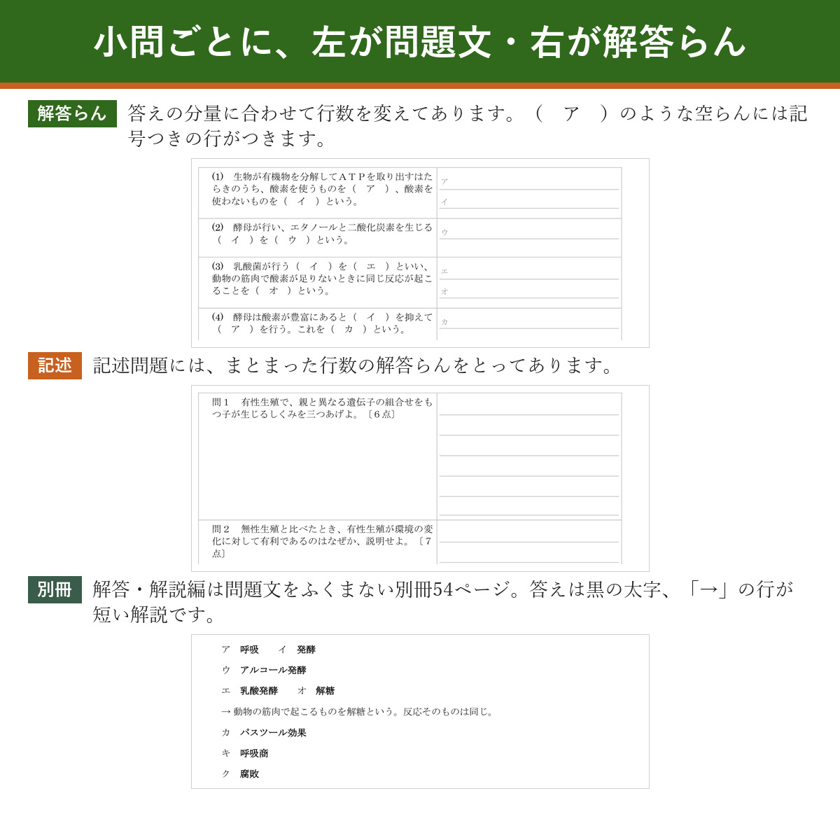 解答らんのつくり(左が問題文・右が解答らん)